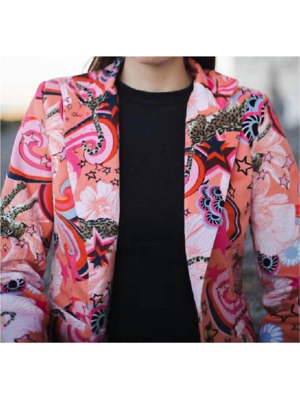 Women's Pink Floral Print Blazer Jacket